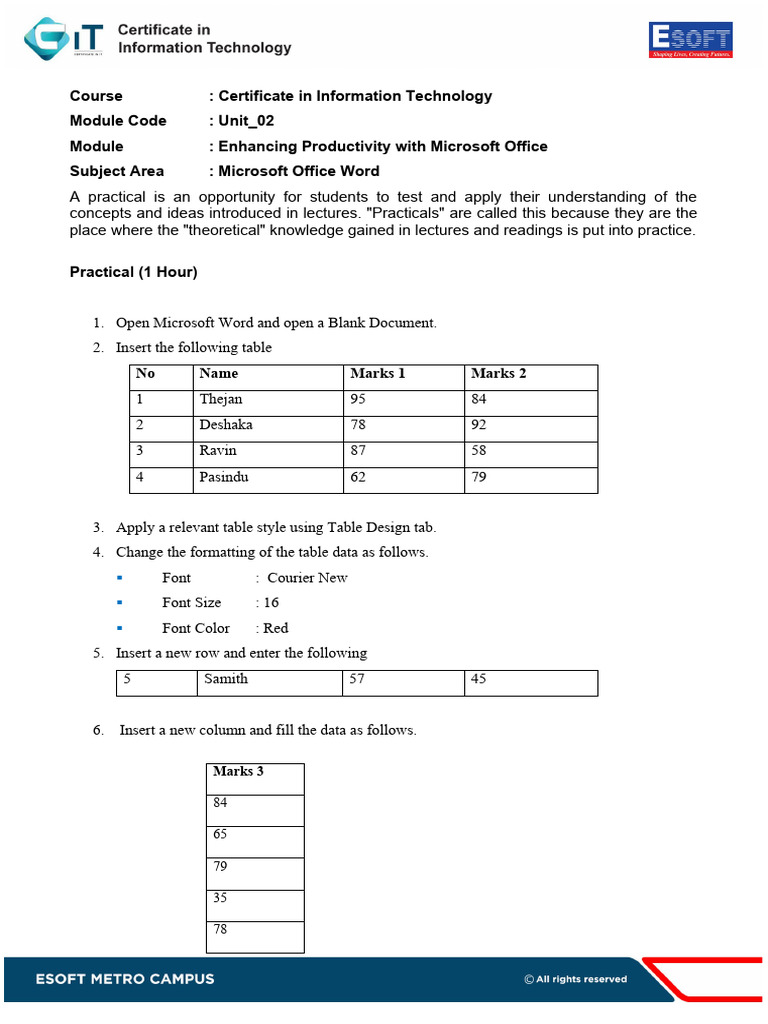 Unit - 02 - Word - Practical - 2 IT Diploma | PDF | Microsoft Word ...