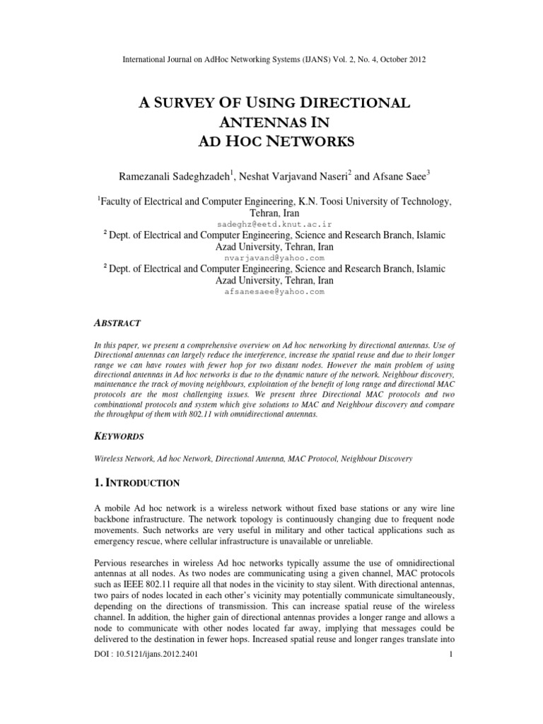 Directional Antennas in Ad Hoc Networks | PDF | Wireless Ad Hoc Network ...