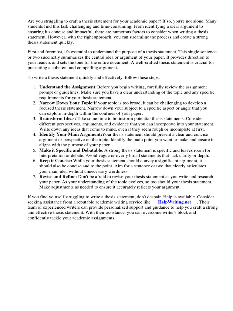 How To Write A Thesis Statement Quickly | PDF | Essays | Thesis