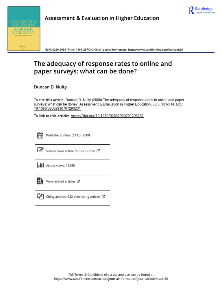 Survey Response Rates: Online vs. Paper | PDF | Evaluation