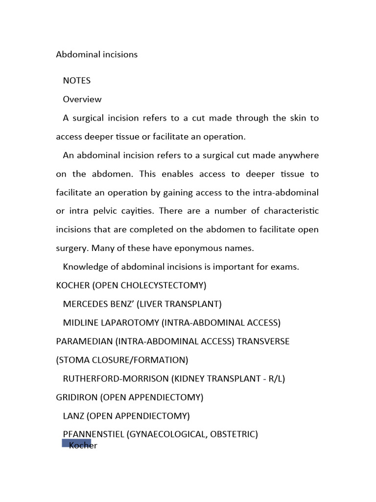 Abdominal Incisions | PDF | Abdomen | Surgery