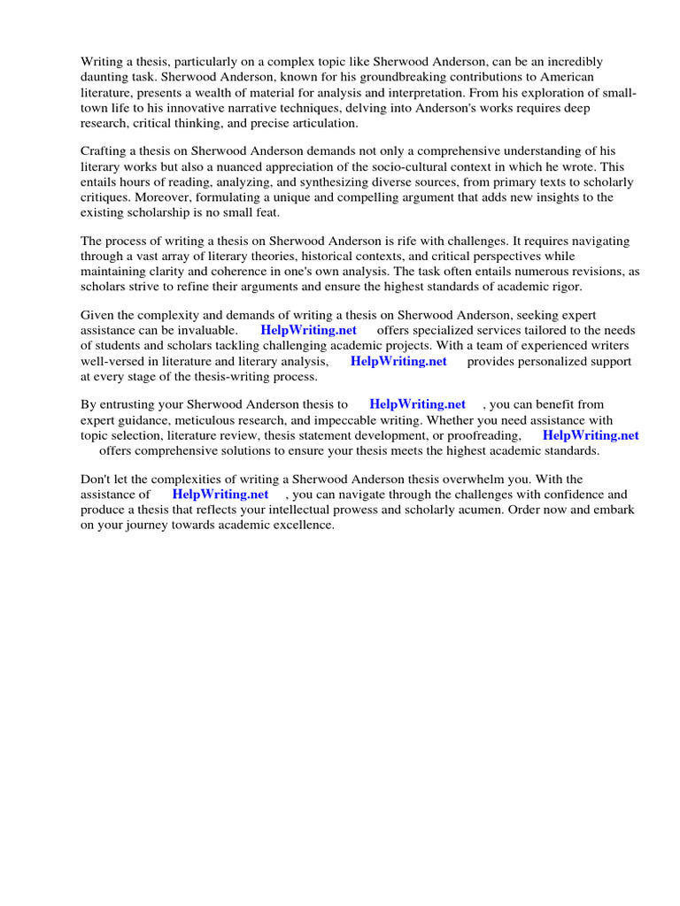 Sherwood Anderson Thesis | Download Free PDF | Thesis