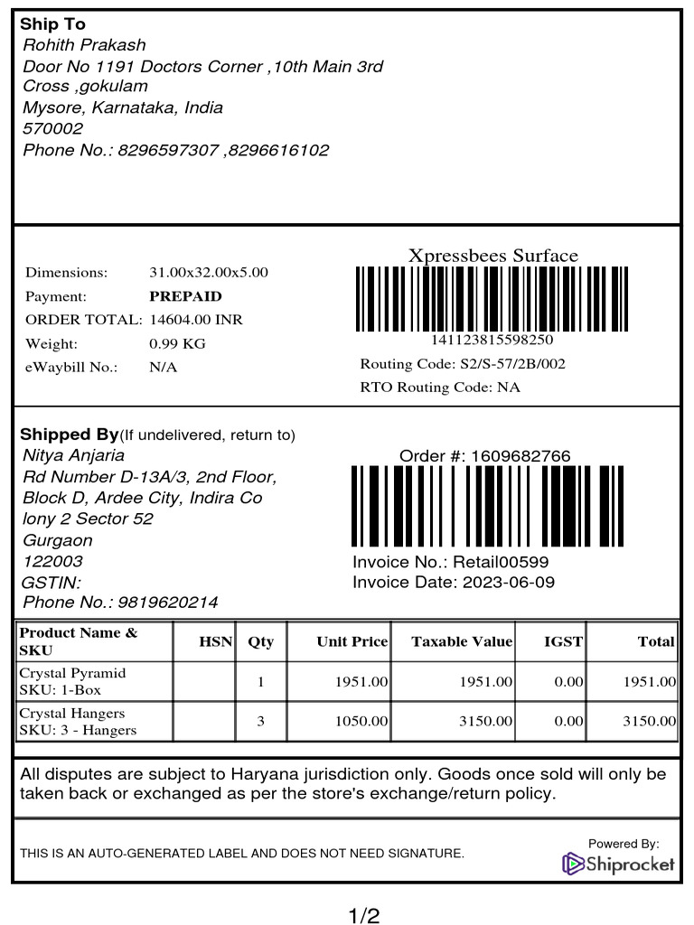 Xpressbees Prepaid Order Invoice | PDF