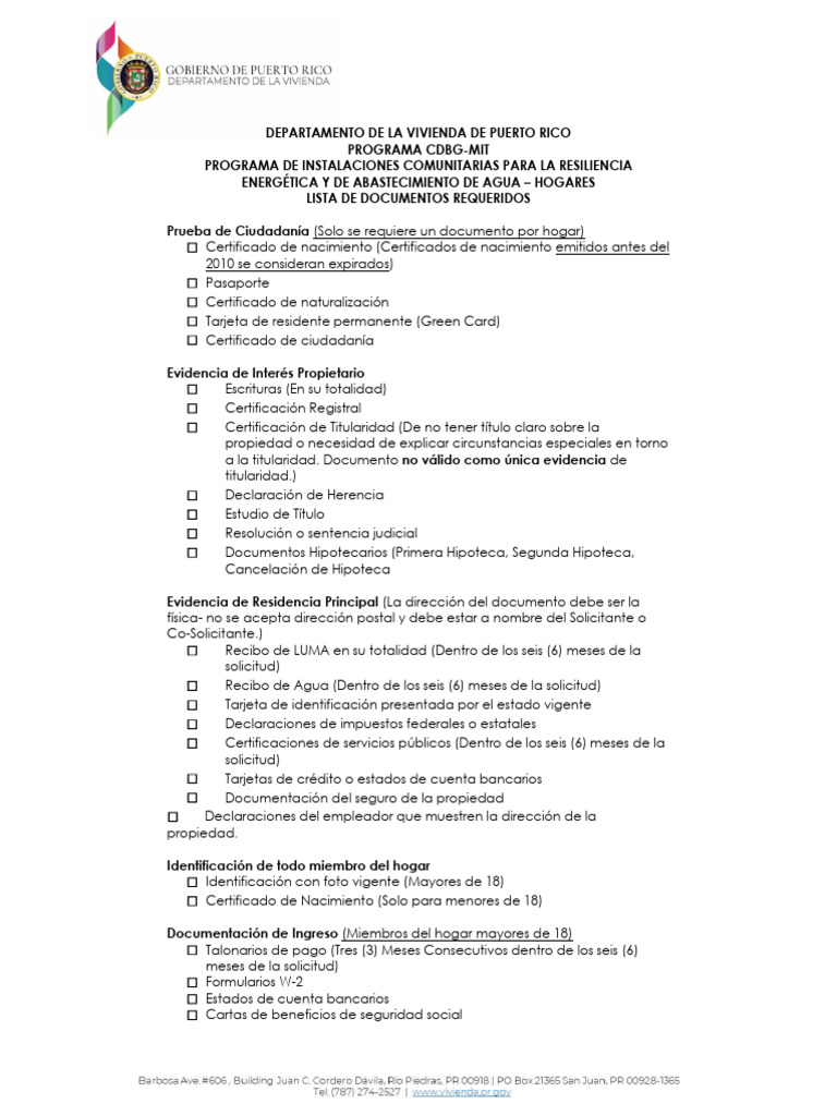 Required Documents List Cdbg Mit Pdf