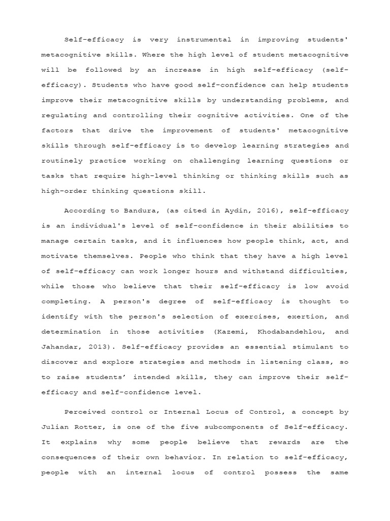 Boosting Student Metacognition via Self-Efficacy | PDF | Self Efficacy ...