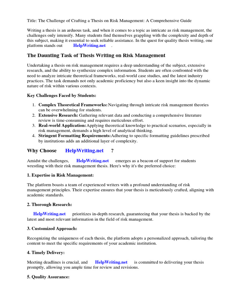 Thesis Writing Guide for Risk Management | PDF | Risk | Risk Management