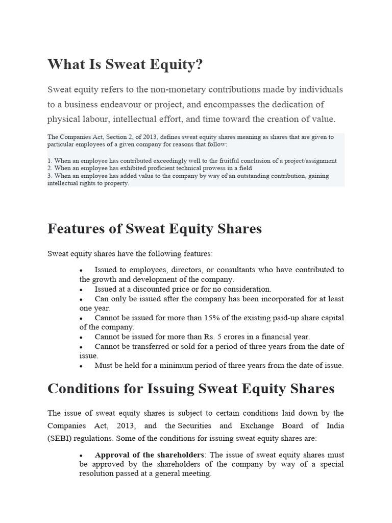 What Is Sweat Equity PDF Equity (Finance) Investing
