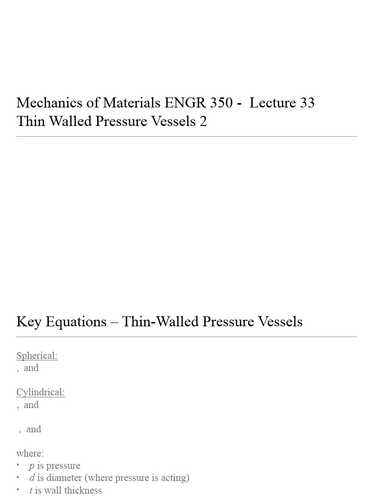 Mechanics of Thin-Walled Pressure Vessels | PDF | Strength Of Materials ...