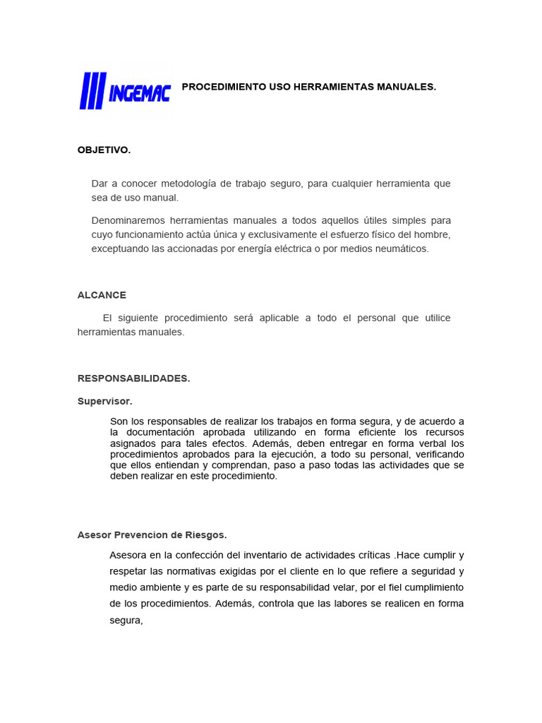 Procedimiento para Uso Seguro de Herramientas Manuales | PDF | Tornillo ...