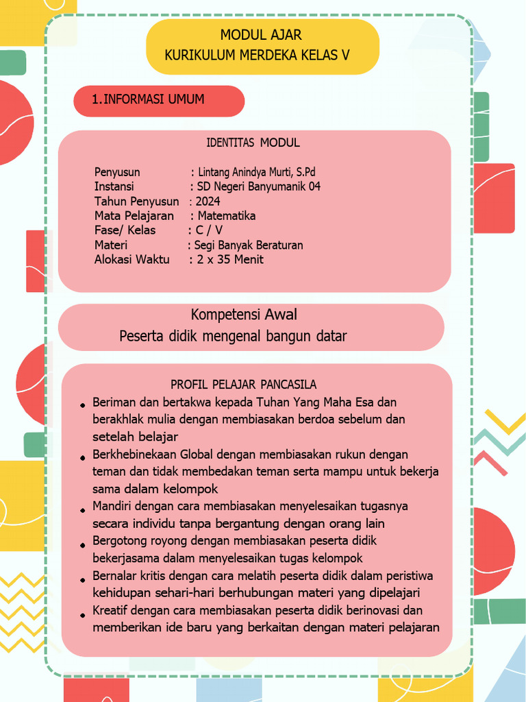 Modul Ajar Matematika Kelas 5 Merdeka | PDF