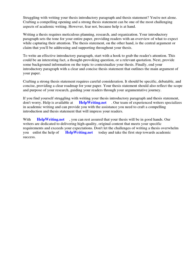 How To Write An Introductory Paragraph and Thesis Statement | PDF ...