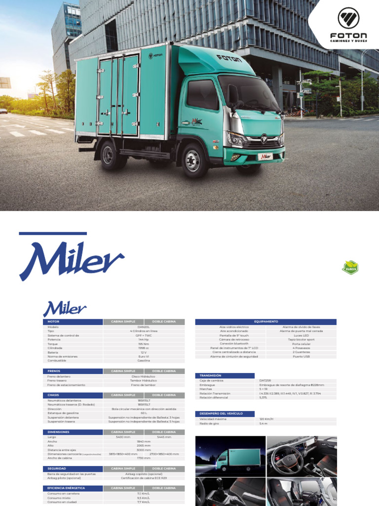 Ficha T cnica Foton Miler 2024 PDF Eje Coche
