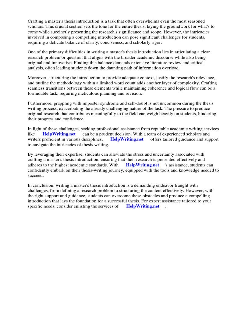 How To Write A Masters Thesis Introduction | PDF | Thesis | Essays