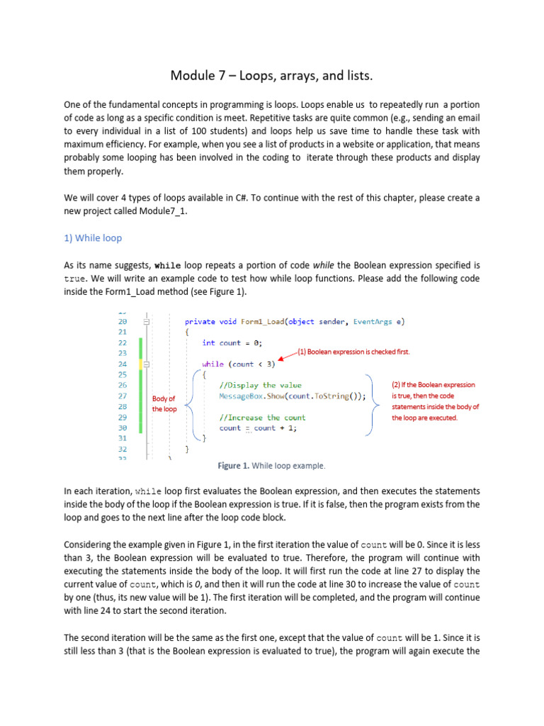Module 7 Loops Arrays Lists | PDF | Control Flow | Data Type