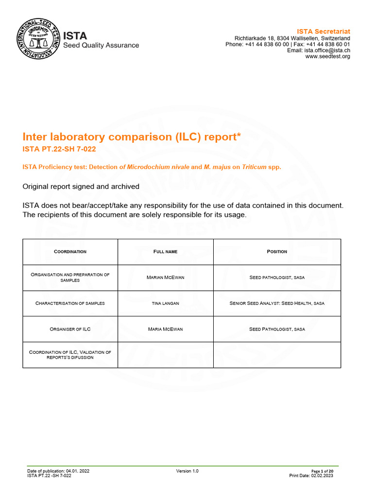 ISTA Proficiency Test Report 2022 | PDF | Standard Score | Outlier