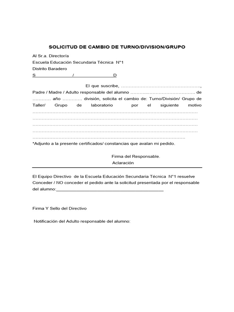 Solicitud de Cambio de Turno Escolar | PDF | Crecimiento personal y