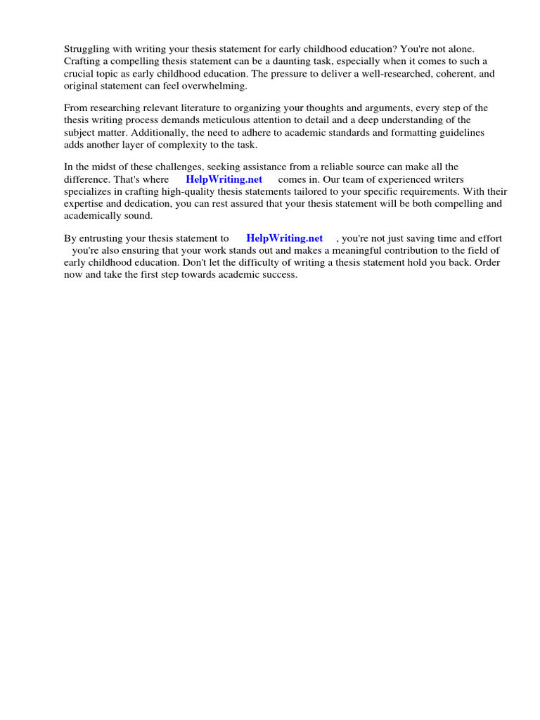 Thesis Statement Examples for Early Childhood Education PDF