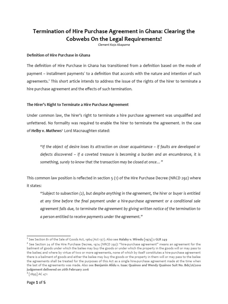 Termination of Hire Purchase in Ghana Article Download Free PDF Breach Of Contract Legal
