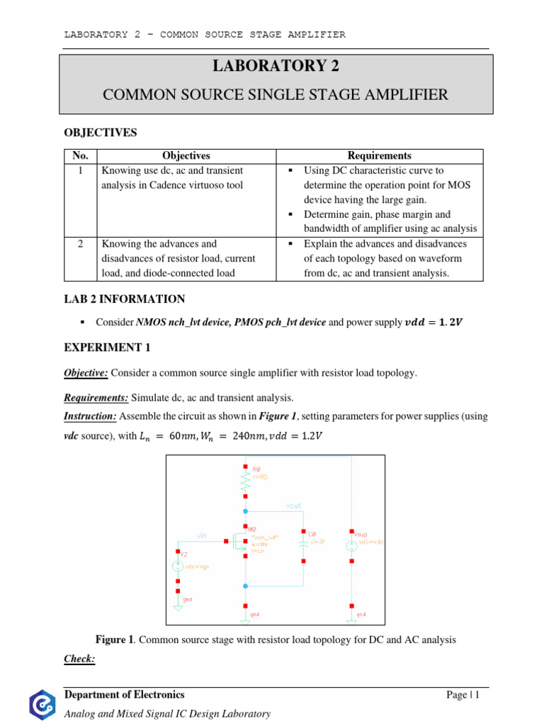 Common Source Amplifier Analysis Guide | PDF | Amplifier | Direct Current
