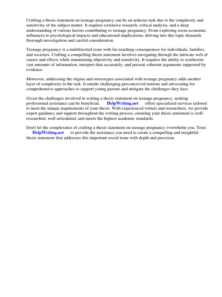 Thesis Statement On Teenage Pregnancy | PDF | Teenage Pregnancy ...