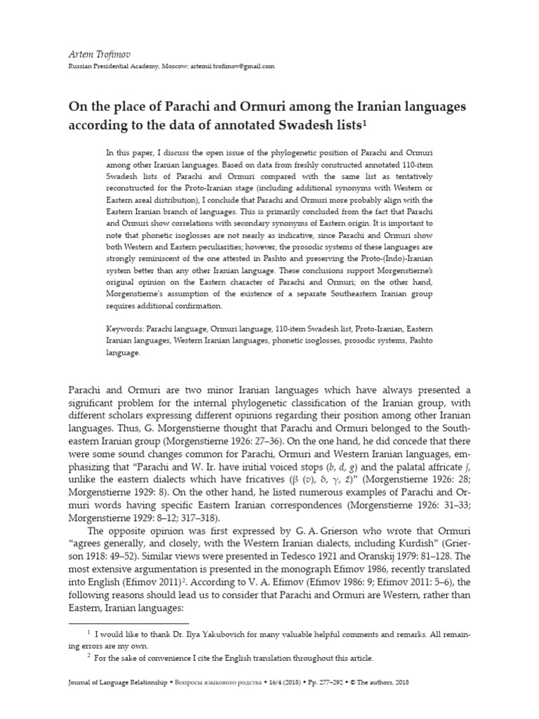 Parachi and Ormuri in Iranian Linguistics | PDF | Stress (Linguistics ...