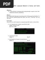 Lab 1 MS DOS Command Related To System and Batch Processing 1