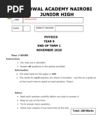 Year 8 Physics Term 1 Exams MS