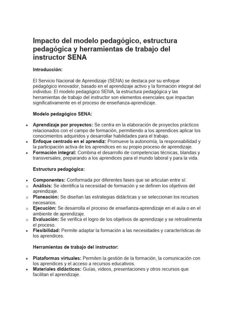 Impacto del Modelo Pedagógico SENA | PDF | Aprendizaje | Pedagogía