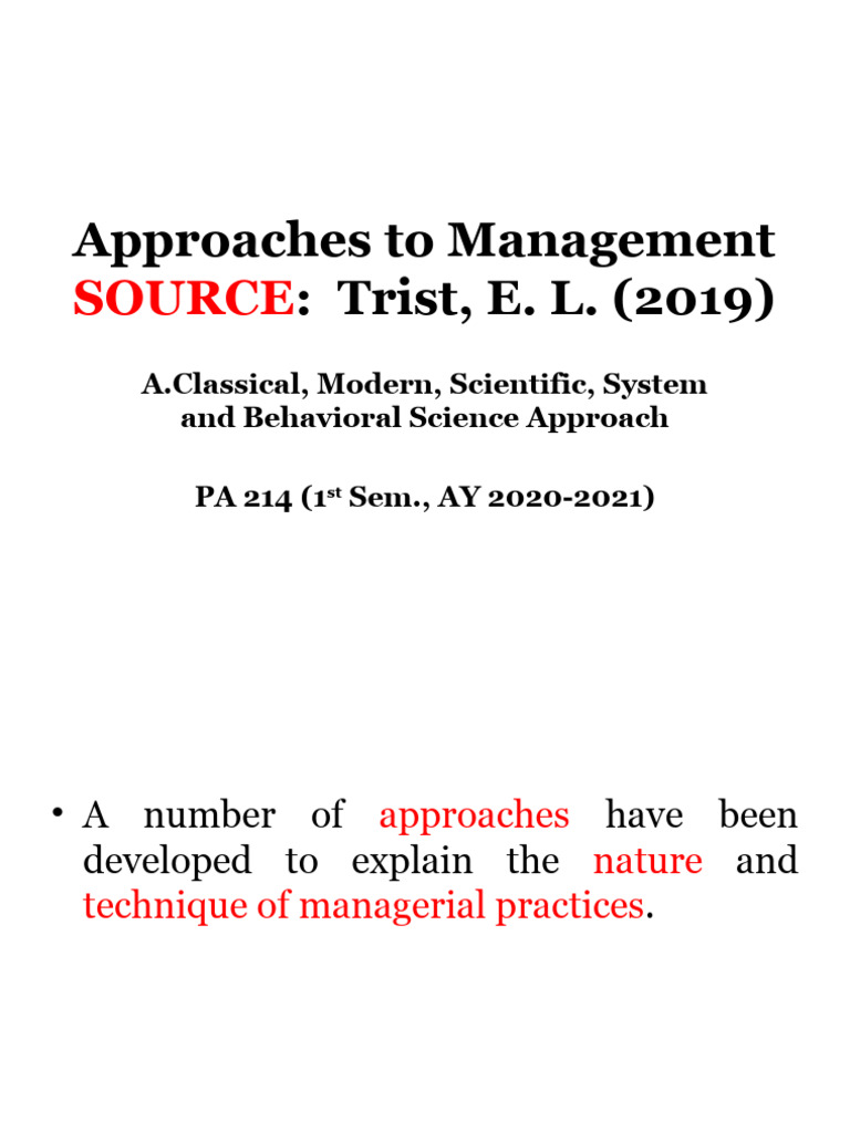 Overview of Management Approaches | PDF | System | Decision Making