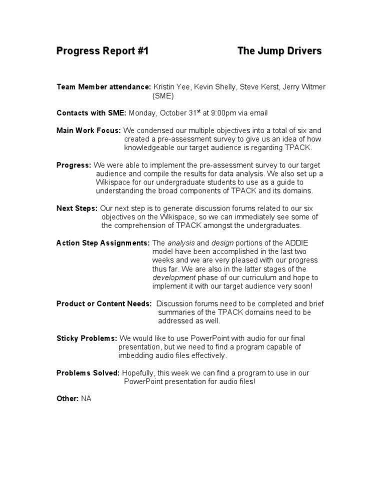 TPACK Curriculum Progress Report 1 | PDF