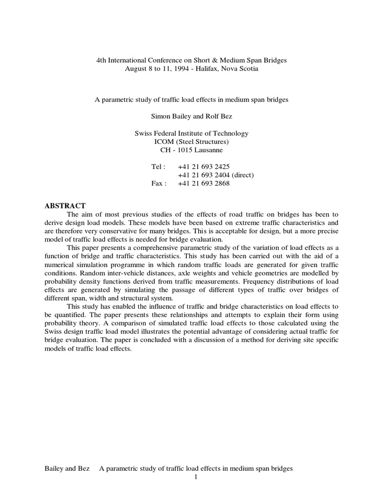 Traffic Load Effects in Medium Bridges | PDF | Bridge | Probability ...