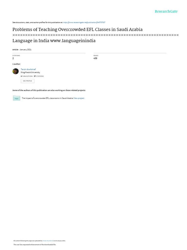 Problems of Teaching Overcrowded EFL Classes in Saudi Arabia Language ...