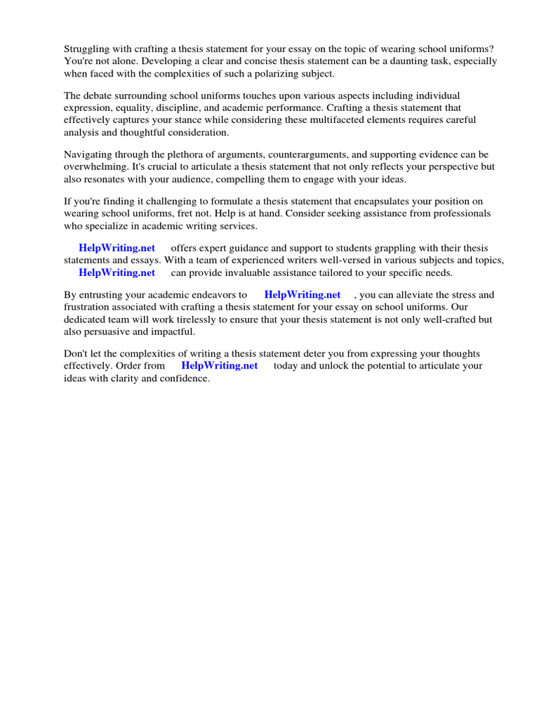 Thesis Statement For Wearing School Uniforms PDF Essays Clothing