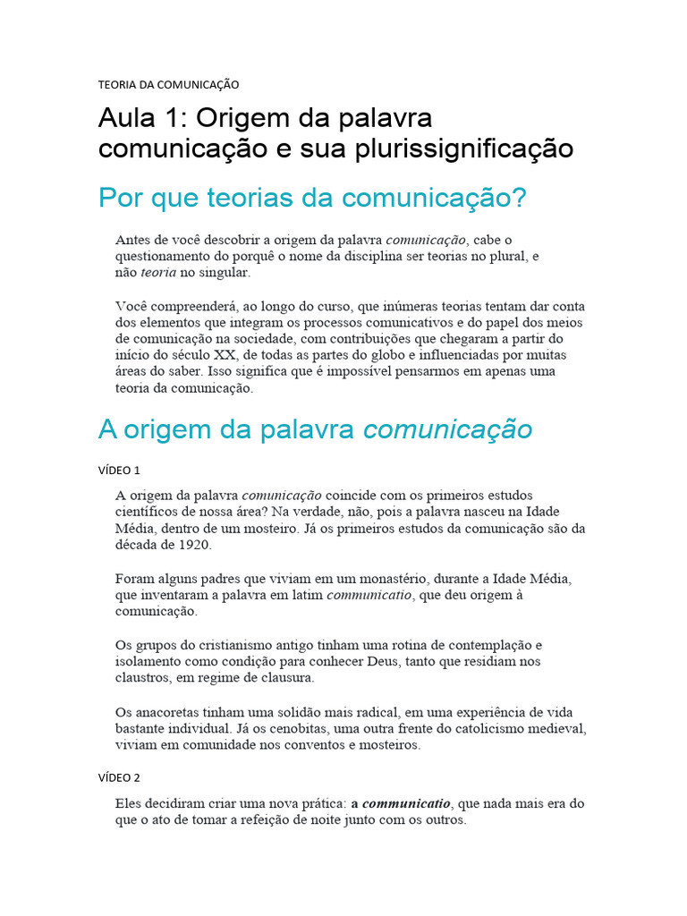 Origem e Significados da Comunicação | PDF | Comunicação | Science