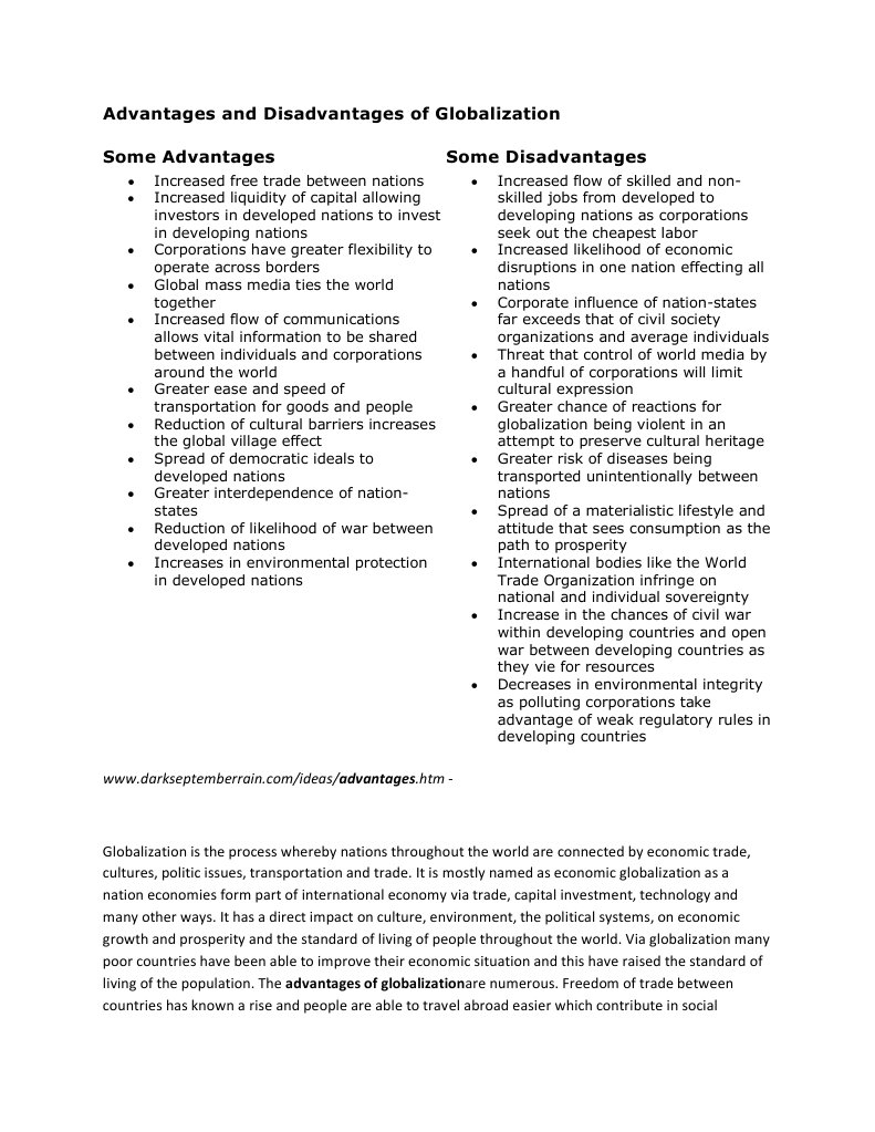 Advantages and Disadvantages of Globalization | PDF | Politics
