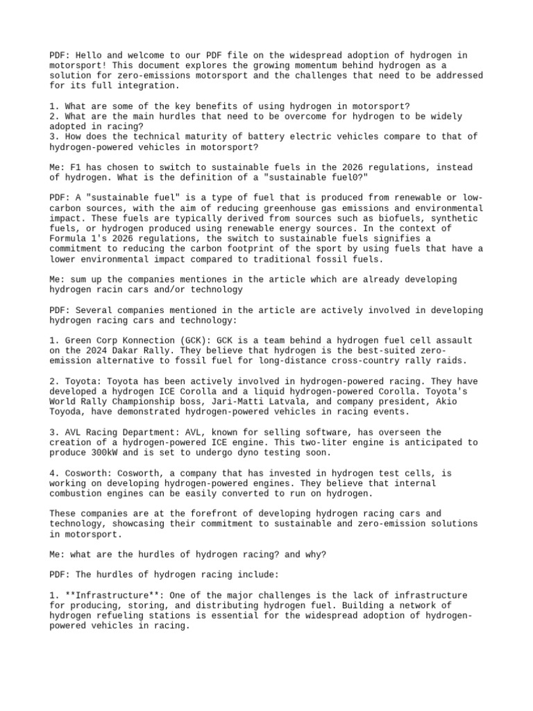 ChatPDF Hydrogen And Racing PDF Sustainable Energy Fuels