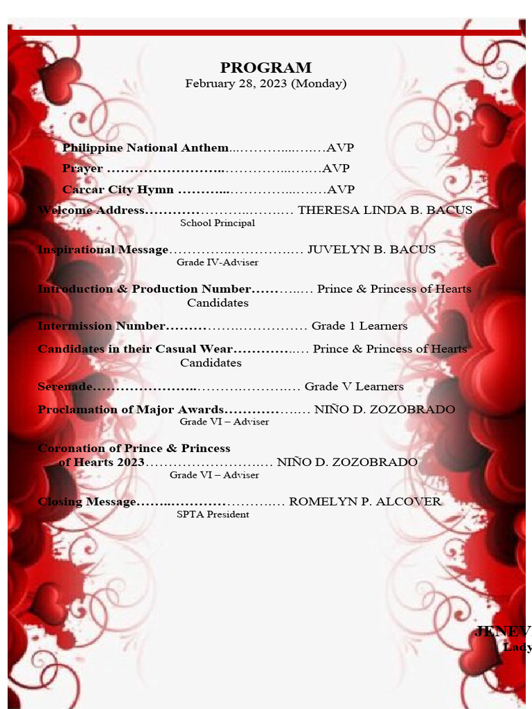Prince and Princess of Hearts Program | PDF