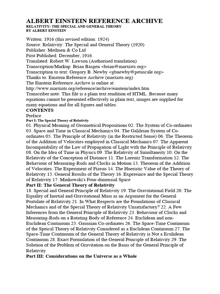 Albert Einstein Reference Archive | PDF | Special Relativity | Theory ...