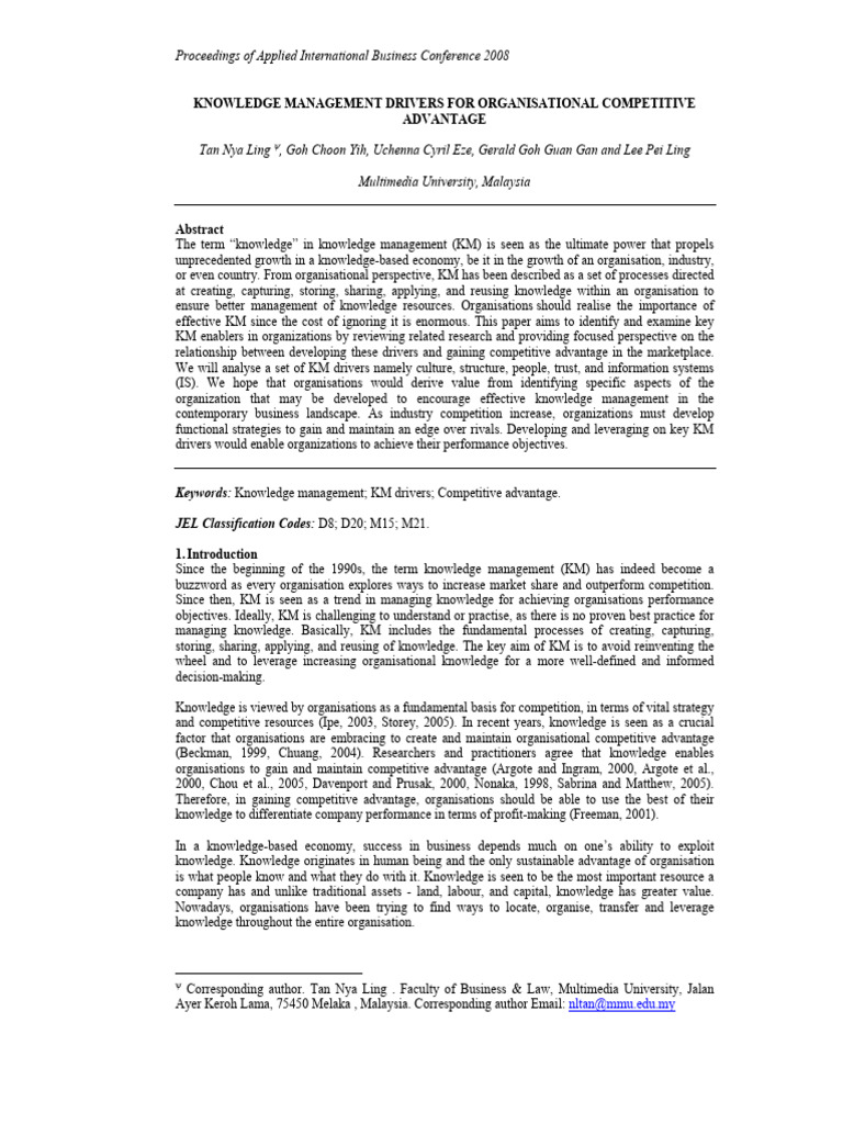 KM Drivers for Competitive Advantage | PDF | Knowledge Management ...