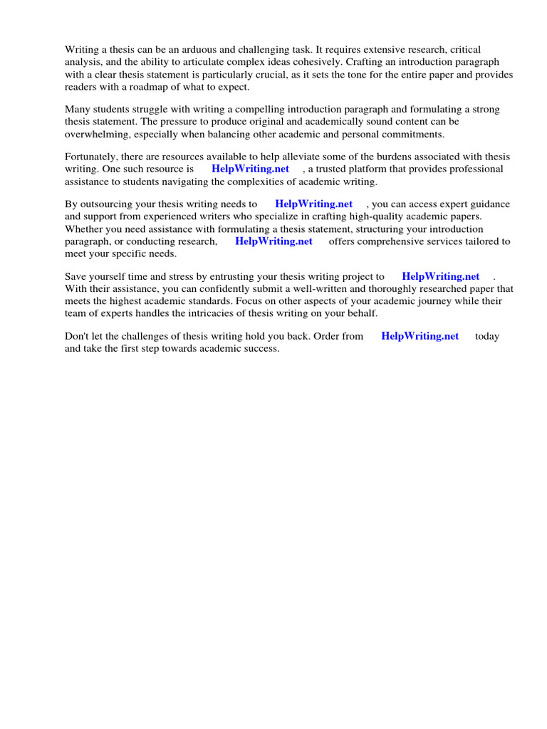 Introduction Paragraph Thesis Statement Example | PDF | Essays | Thesis