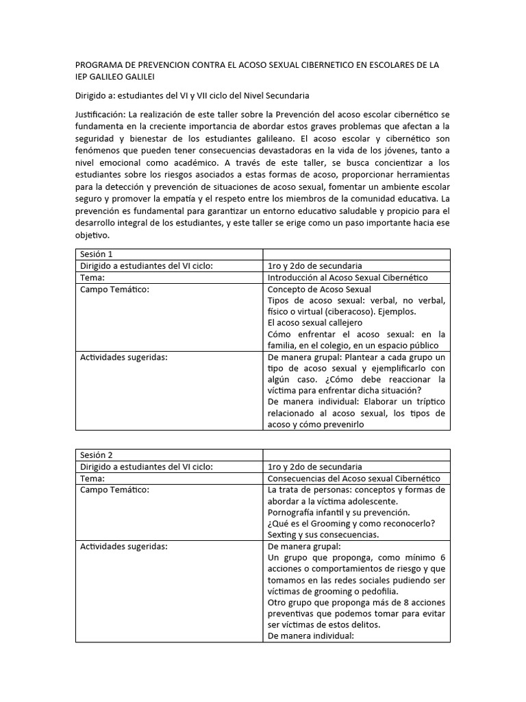 Programa de Prevencion Contra El Acoso Sexual Cibernetico en Escolares ...
