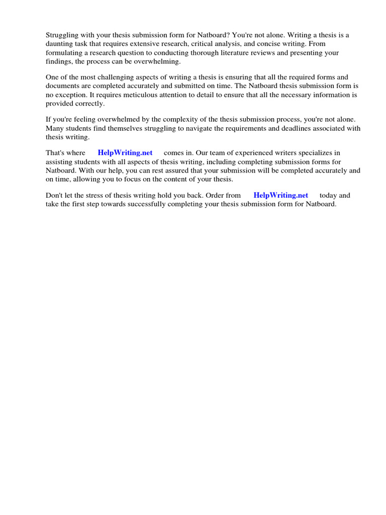 Thesis Submission Form Natboard Pdf Thesis Typefaces