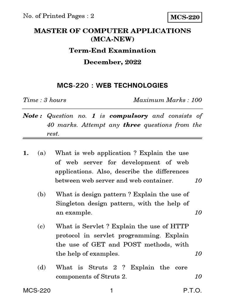 MCS-220 Web Technologies Exam Paper | PDF | Art | Computers