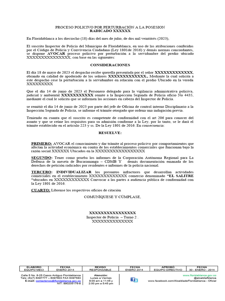 AUTO AVOCA CONOCIMIENTO ESTABLECIMIENTO DE COMERCIO PDF Policía