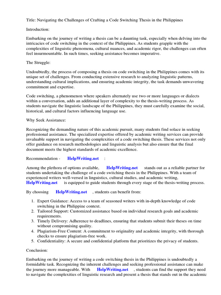 Code Switching Thesis in the Philippines | PDF | Tagalog Language ...