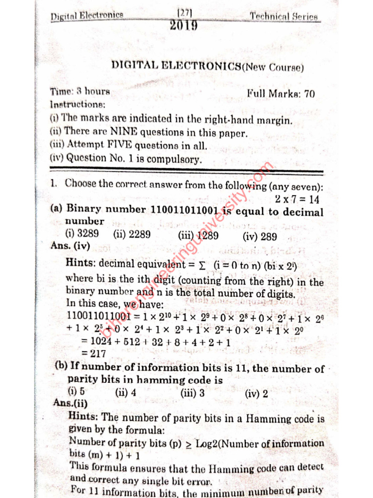 Digital electronics 2019 beu pyq solution pdf