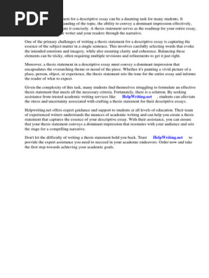 The Thesis Statement of a Descriptive Essay Should Convey a Dominant Impression