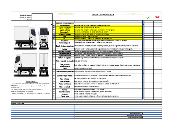 Checklist de Inspección de Camiones | PDF | Vehículos | Tecnologías ...