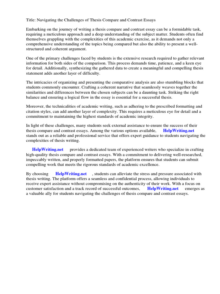 Thesis Compare and Contrast Essay | PDF | Essays | Thesis