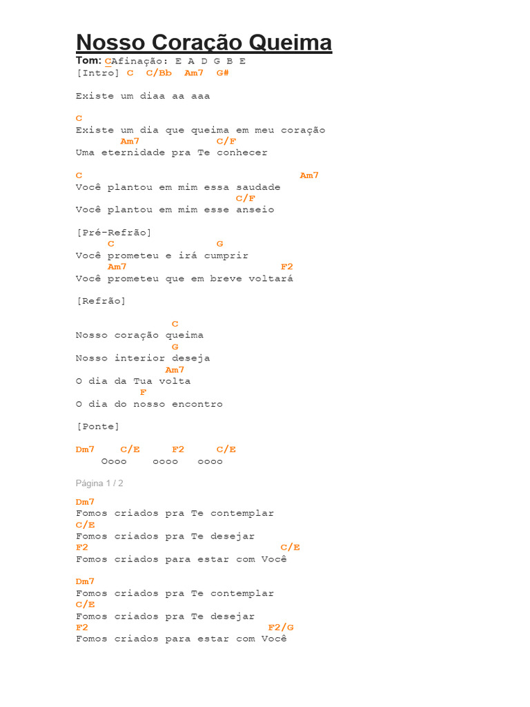 Nosso Coração Queima: Letra e Cifras | PDF